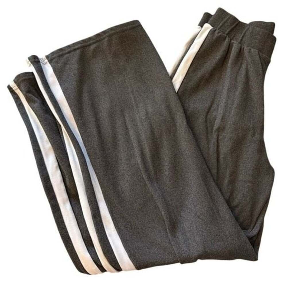 Fashion Nova Womens Grey Wide Leg Lounge Pants White Side‎ Stripe Ribbed Size M